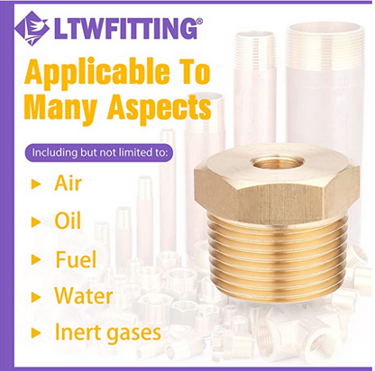 LTWFITTING Brass Pipe Hex Bushing Reducer Fittings 3/4 Inch Male x 1/8 Inch Female NPT Fuel(Pack of 5)