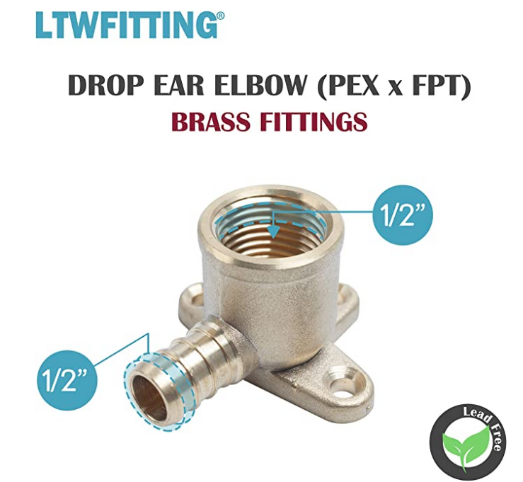 LTWFITTING Lead Free Brass PEX Crimp Fitting 1/2-Inch Female NPT x 1/2-Inch PEX Drop Ear Elbow (Pack of 100)