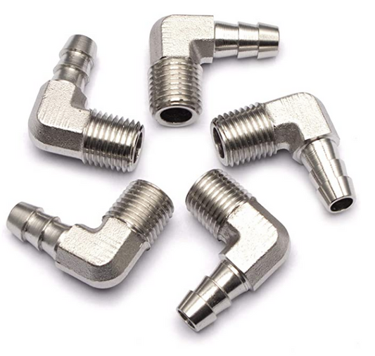 LTWFITTING 90 Degree Elbow Stainless Steel 316 Barb Fitting 5/16" ID Hose x 1/4" Male NPT Air Gas (Pack of 5)